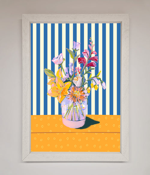 Flower Vase Blue Stripes Framed Wall Art